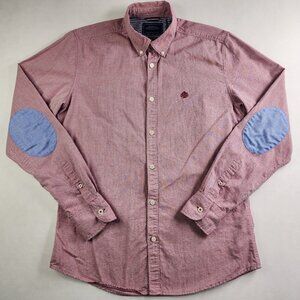 Springfield Original Button Down Shirt Mens Small Pink Long Sleeve Elbow Pads